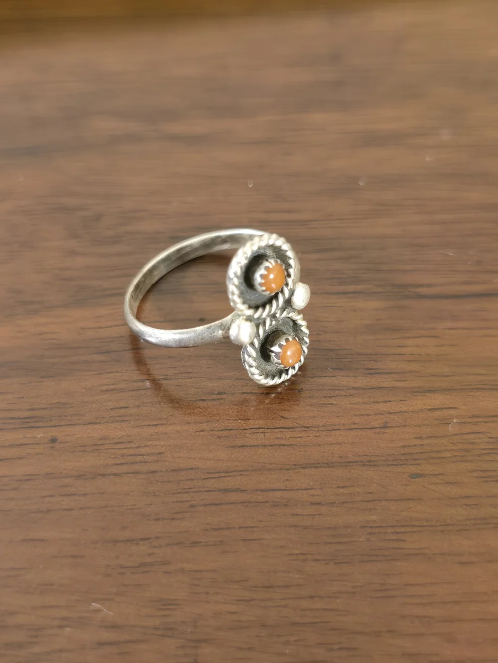Sterling Style Double Orange Cabochon Rope Ring